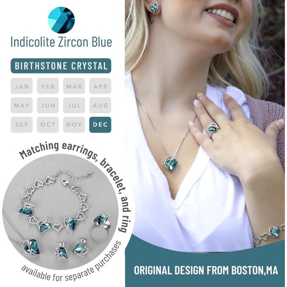 Infinity Love Birthstone Heart Pendant Zircon Blue Necklace Women Mom Silver - Picture 4 of 8